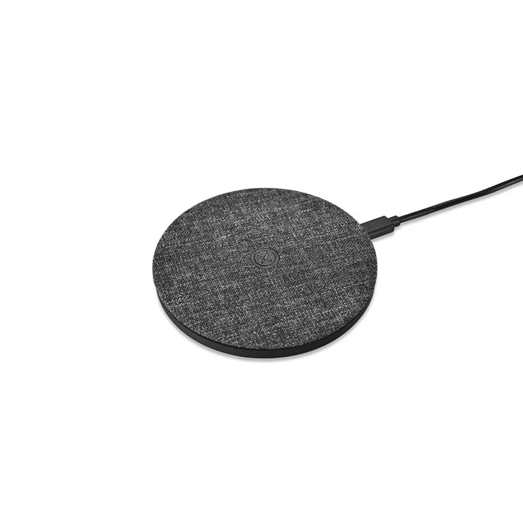 XOOMZ Cloth Texture Portable Fast Charger Wireless Slim Round Shape Charging Pad for iPhone 8/8 Plus Etc. - Black