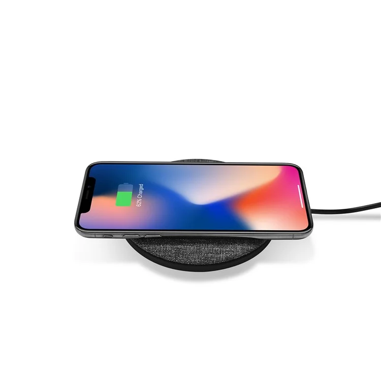 XOOMZ Cloth Texture Portable Fast Charger Wireless Slim Round Shape Charging Pad for iPhone 8/8 Plus Etc. - Black