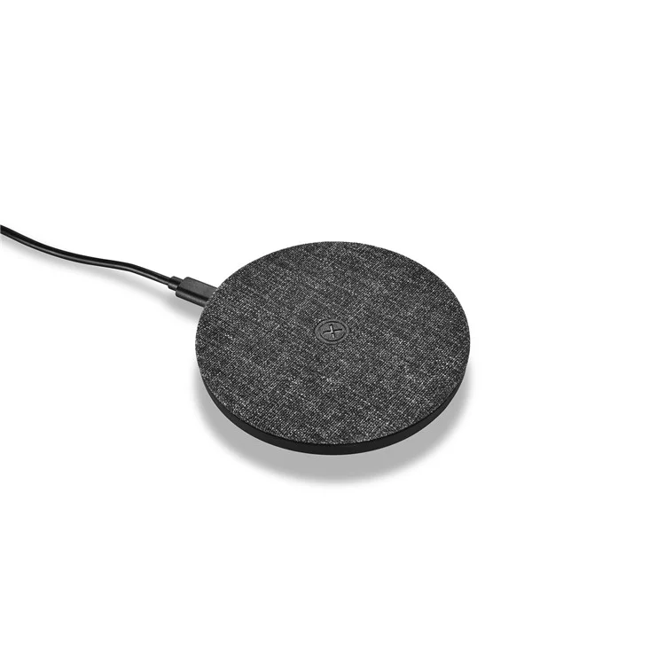 XOOMZ Cloth Texture Portable Fast Charger Wireless Slim Round Shape Charging Pad for iPhone 8/8 Plus Etc. - Black