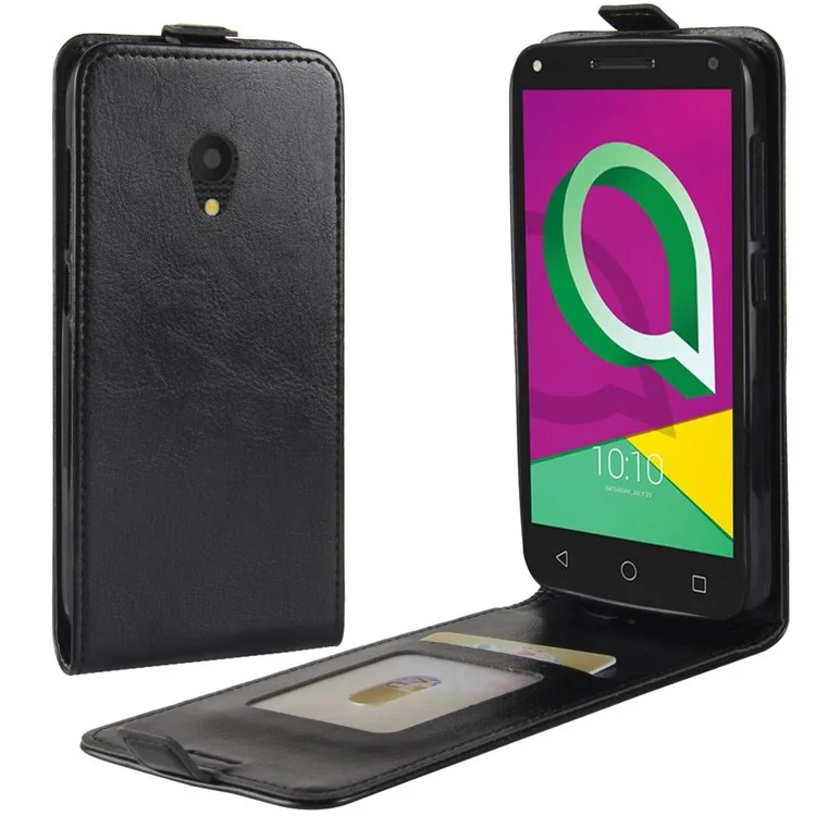 Crazy Horse Texture Vertical Flip Leather Mobile Phone Case Cover with Card/Photo Slot for Alcatel U5 (3G Version) - Black