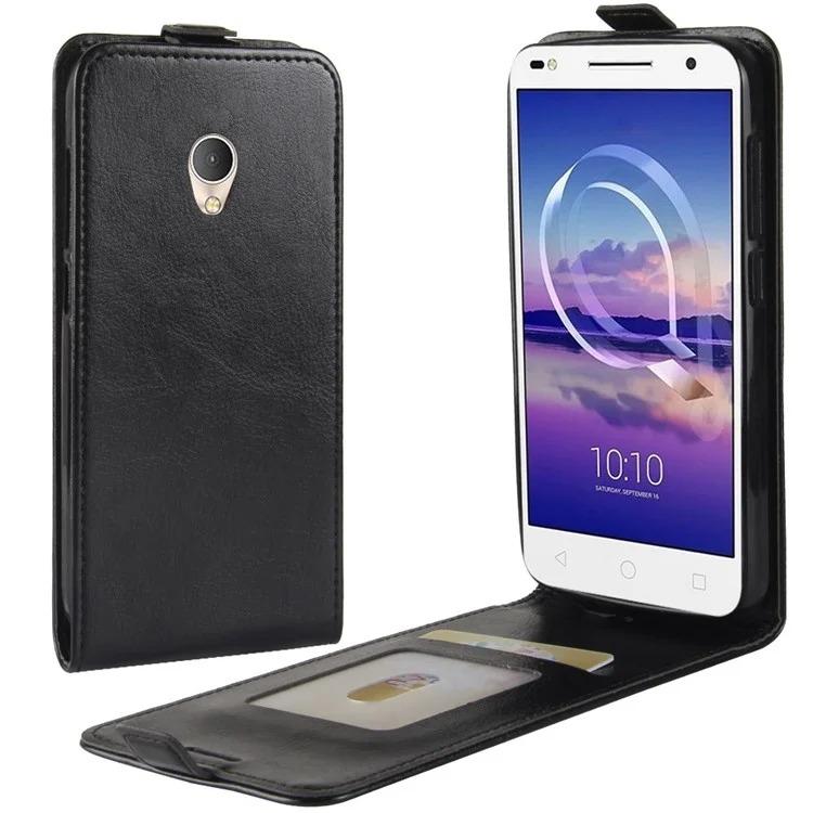 For Alcatel U5 HD Crazy Horse Texture Vertical Flip Leather Magnetic Protective Case - Black