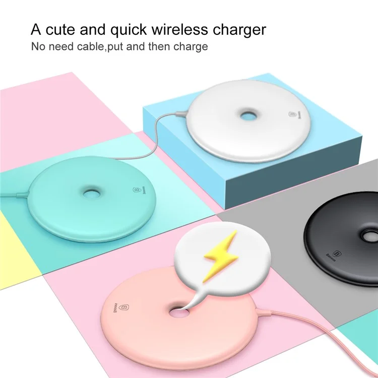 BASEUS Donut Wireless Charger Wireless Charging Pad for iPhone X, Samsung Note 8 Etc. (Not Support FOD Function) - Black
