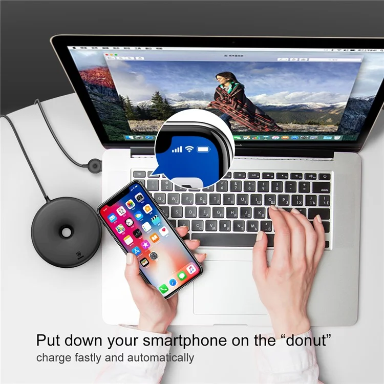 BASEUS Donut Wireless Charger Wireless Charging Pad for iPhone X, Samsung Note 8 Etc. (Not Support FOD Function) - Black