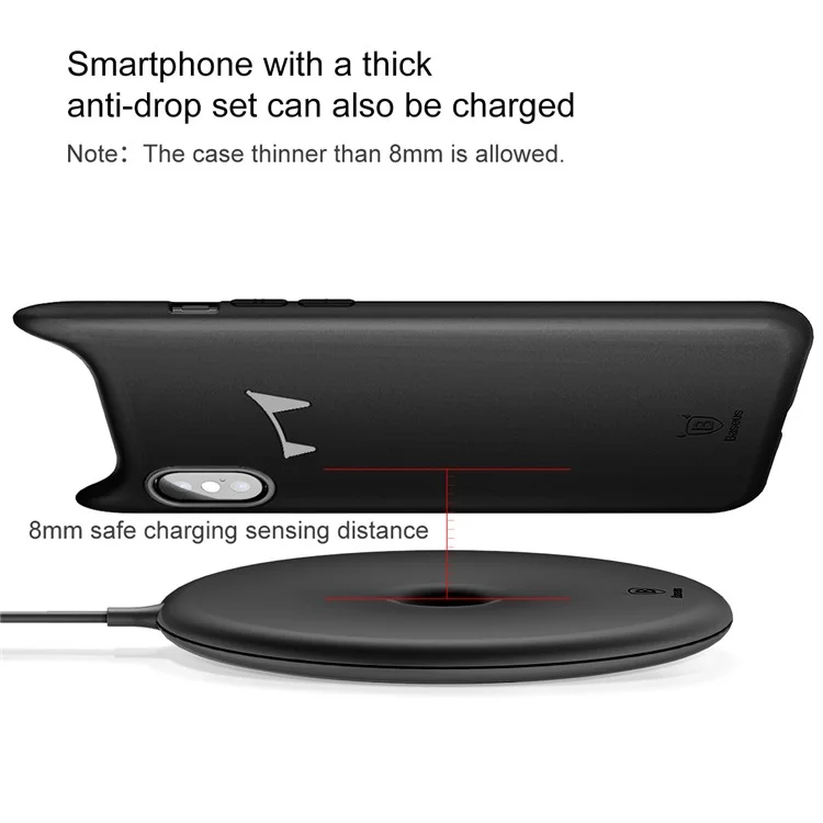 BASEUS Donut Wireless Charger Wireless Charging Pad for iPhone X, Samsung Note 8 Etc. (Not Support FOD Function) - Black