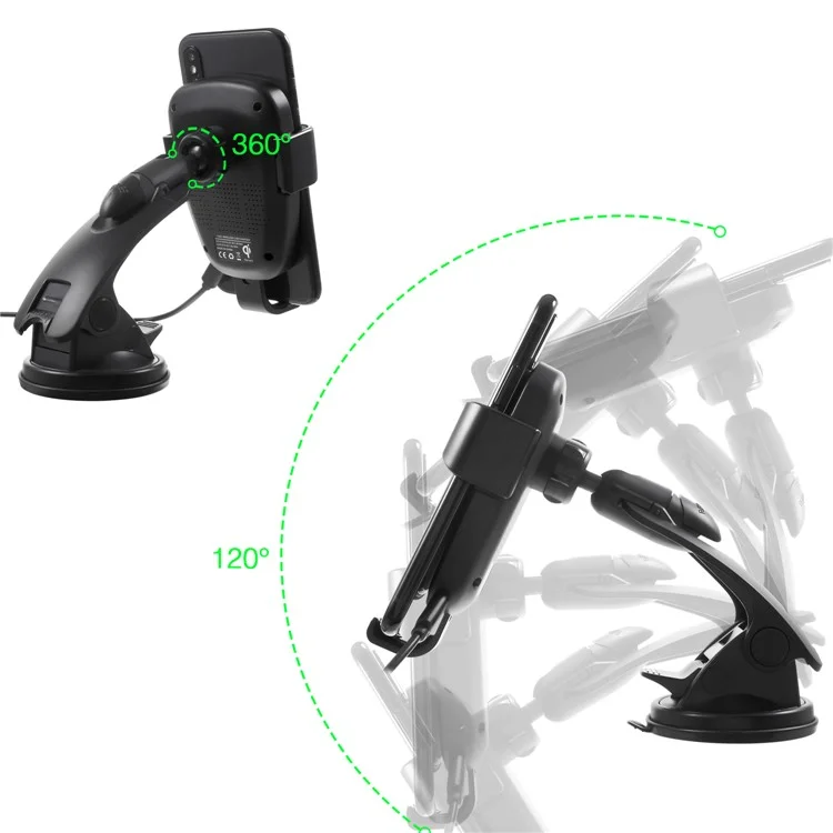 360 Degree Rotation Suction Cup Phone Holder Car Dashboard Windshield Cellphone Wireless Charging Cradle