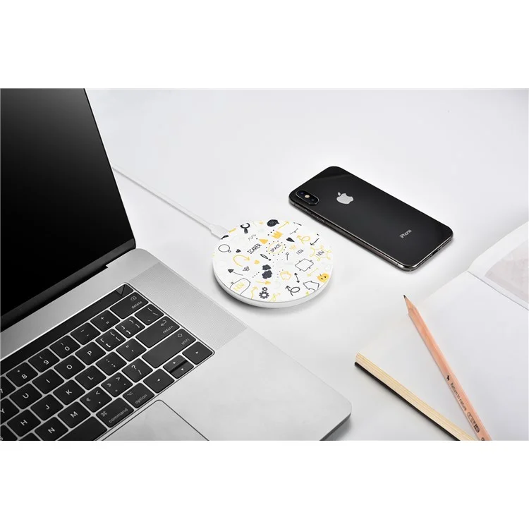 ICARER Space Microfiber Leather 10W Fast Wireless Charger (Not Support FOD Function) for Samsung Note 8/S8/S8 Plus etc. - Cartoon Graffiti
