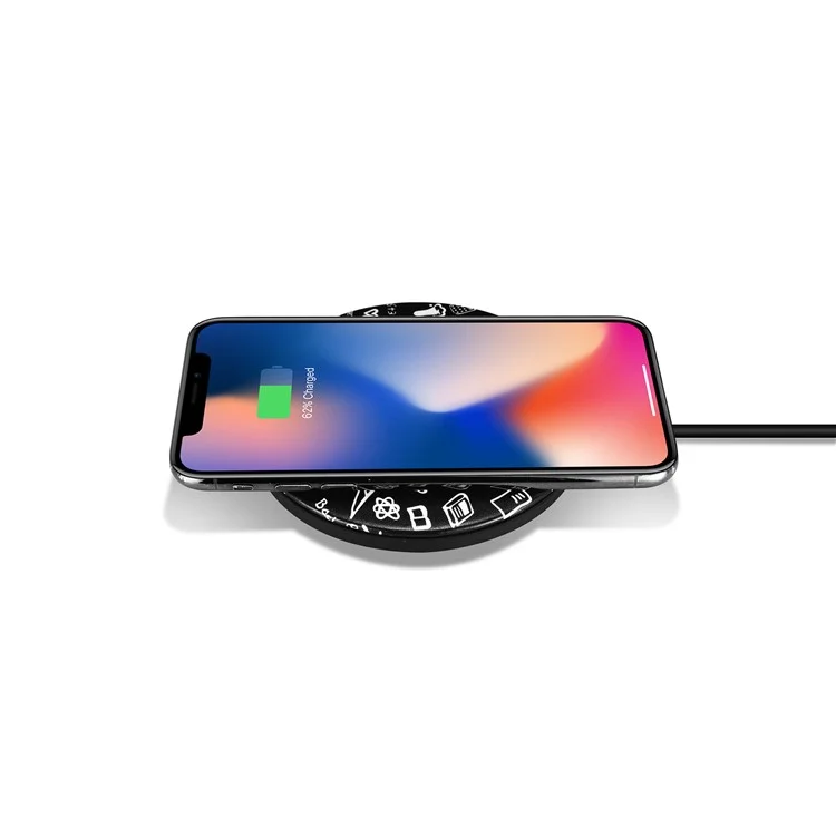 ICARER Space Microfiber Leather 10W Fast Wireless Charger (Not Support FOD Function) for Samsung Note 8/S8/S8 Plus etc. - Cartoon Graffiti
