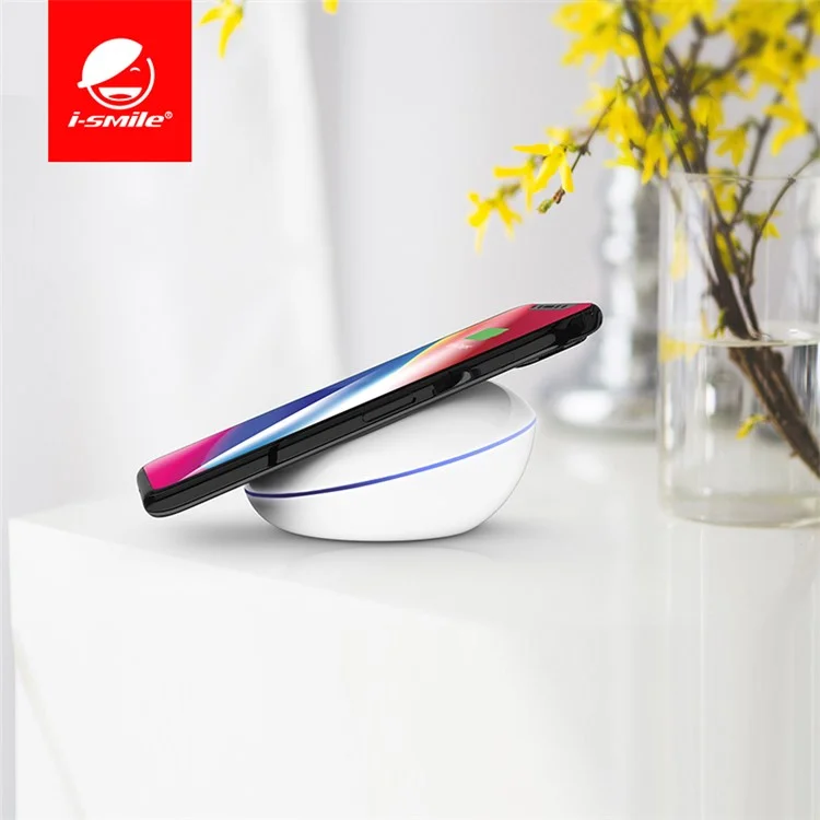 ISMILE Thor Series Round Wireless Fast Charging Pad for iPhone X/8/8 Plus/Samsung Galaxy Note8/S8/S7/S6 Etc. - White
