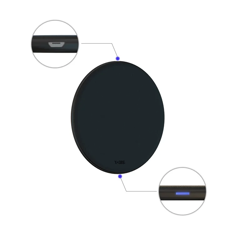 YOGEE YA003 Universal Round PU Leather 10W Qi Wireless Charging Mat for iPhone X/8/8 Plus, Samsung Note 8/S8/S8 Plus - Black
