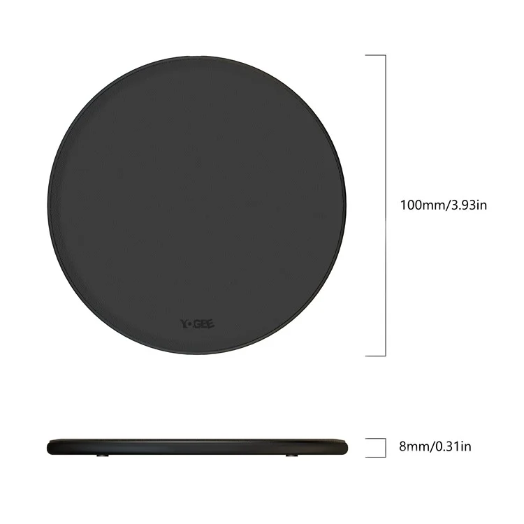 YOGEE YA003 Universal Round PU Leather 10W Qi Wireless Charging Mat for iPhone X/8/8 Plus, Samsung Note 8/S8/S8 Plus - Black
