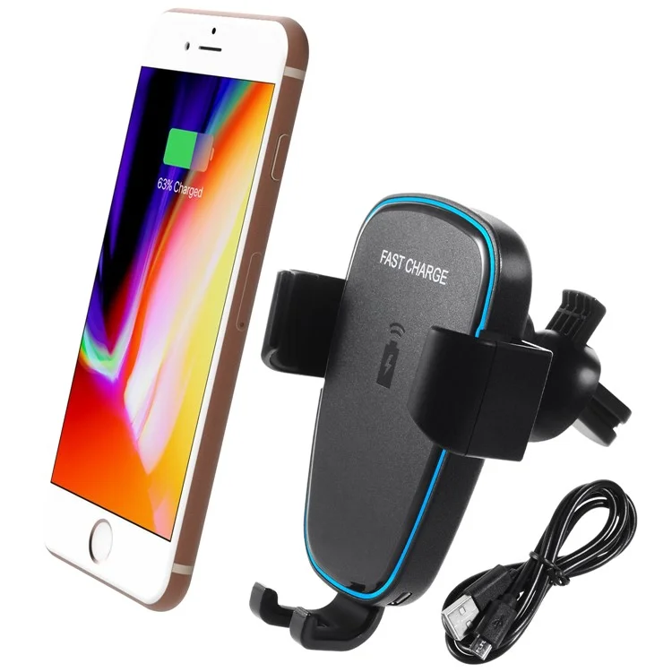 360 Degree Rotary Gravity Car Air Vent Mount Qi Wireless Charging Holder for iPhone X/8/8 Plus Etc.