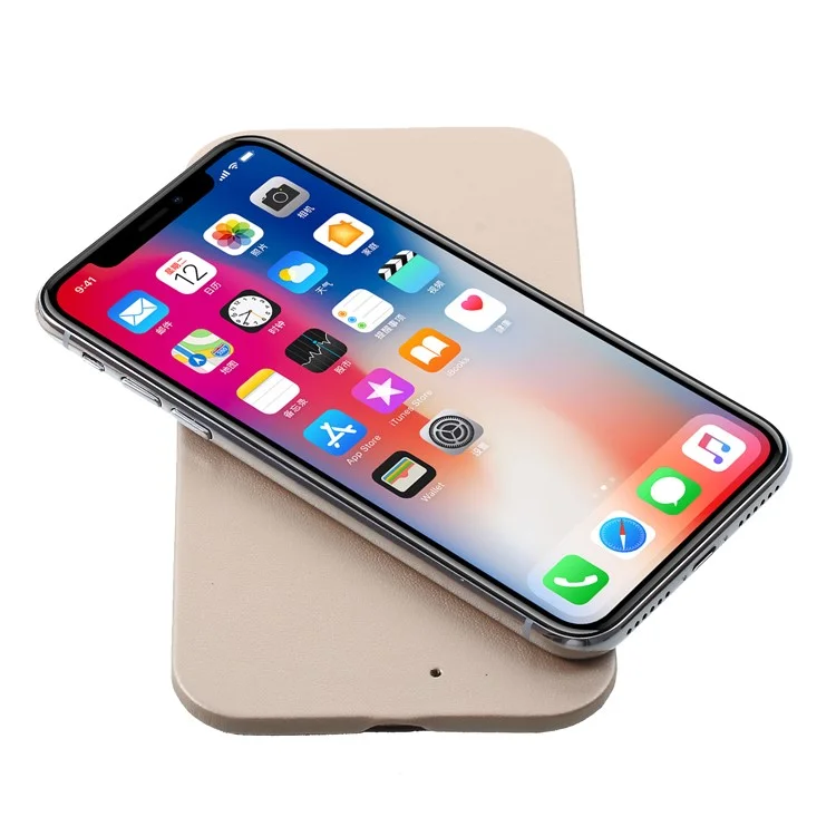 WUW C54 Detachable Qi Wireless Charger Stand Leather Mouse Pad for iPhone X/8/8 Plus etc. - Gold