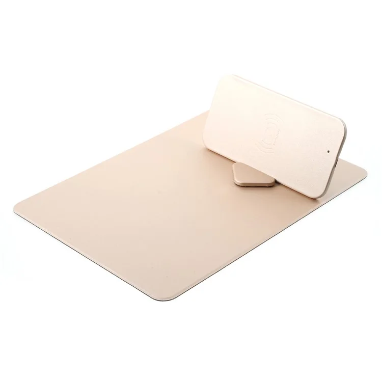 WUW C54 Detachable Qi Wireless Charger Stand Leather Mouse Pad for iPhone X/8/8 Plus etc. - Gold