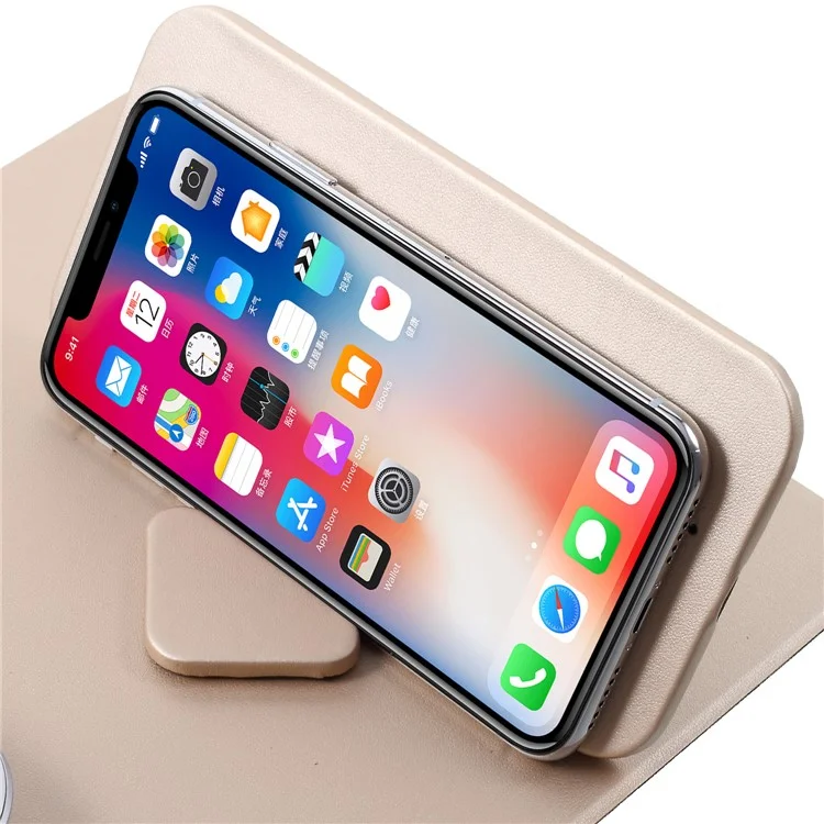 WUW C54 Detachable Qi Wireless Charger Stand Leather Mouse Pad for iPhone X/8/8 Plus etc. - Gold