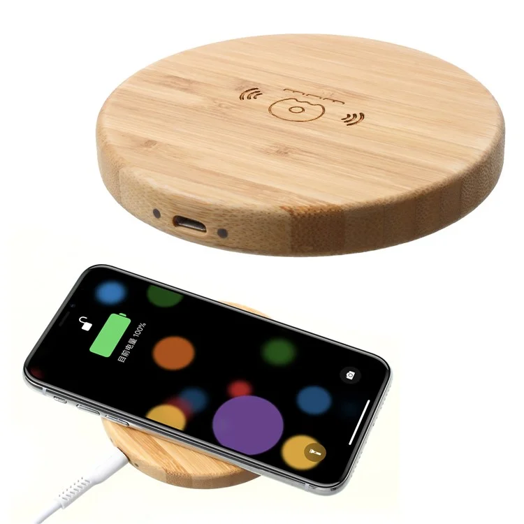 WUW C52 5W Round Shaped Wooden Wireless Charging Mat for iPhone X / Samsung Galaxy Note 8 Etc.