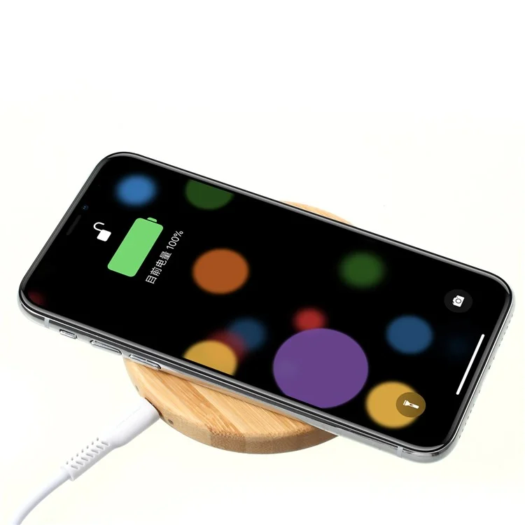 WUW C52 5W Round Shaped Wooden Wireless Charging Mat for iPhone X / Samsung Galaxy Note 8 Etc.