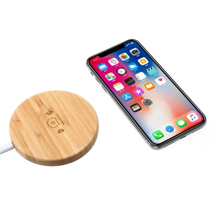 WUW C52 5W Round Shaped Wooden Wireless Charging Mat for iPhone X / Samsung Galaxy Note 8 Etc.