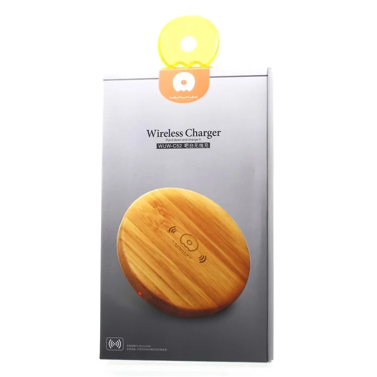 WUW C52 5W Round Shaped Wooden Wireless Charging Mat for iPhone X / Samsung Galaxy Note 8 Etc.