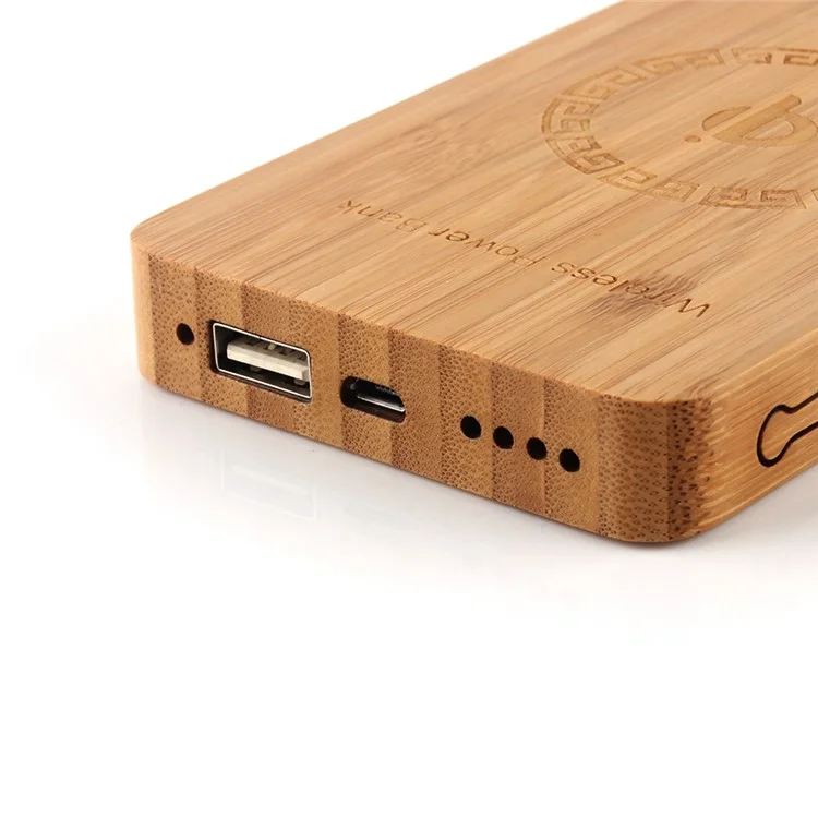 N9 Bamboo Qi Wireless Charger 6000mAh Power Bank for iPhone 8/Samsung Galaxy S8 etc.