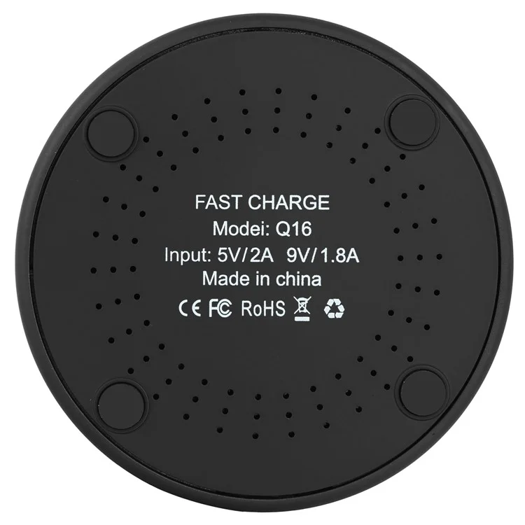 Q16 Ultra-thin Round 9V Qi Wireless Fast Charging Pad for iPhone X/8/8 Plus Etc. - Black