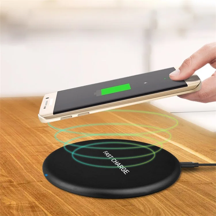 Q16 Ultra-thin Round 9V Qi Wireless Fast Charging Pad for iPhone X/8/8 Plus Etc. - Black