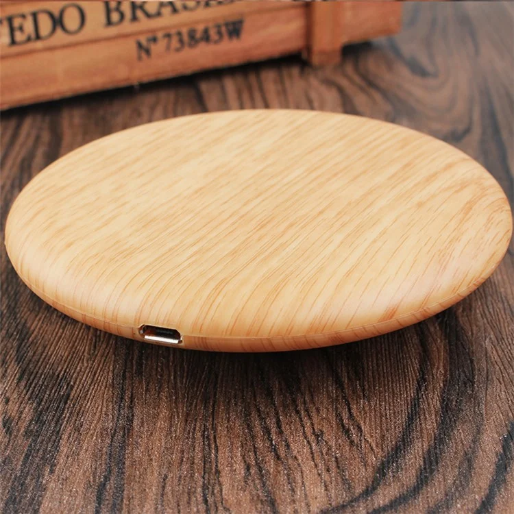 Q1 Portable Thin Round Wood Texture Qi Wireless Fast Charging Mat for iPhone X/8/8Plus, Samsung Note 8/S8/S8 Plus