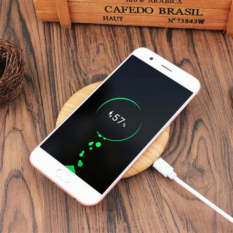 Q1 Portable Thin Round Wood Texture Qi Wireless Fast Charging Mat for iPhone X/8/8Plus, Samsung Note 8/S8/S8 Plus