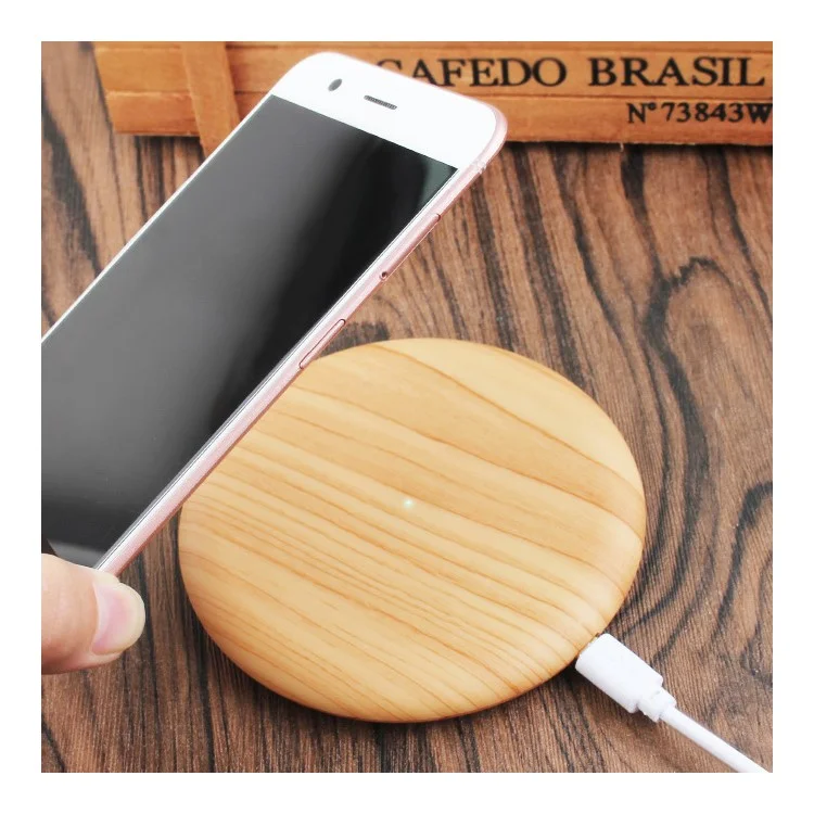 Q1 Portable Thin Round Wood Texture Qi Wireless Fast Charging Mat for iPhone X/8/8Plus, Samsung Note 8/S8/S8 Plus