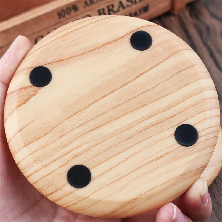 Q1 Portable Thin Round Wood Texture Qi Wireless Fast Charging Mat for iPhone X/8/8Plus, Samsung Note 8/S8/S8 Plus