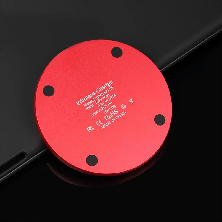 9W 2A Round Aluminum Alloy Qi Wireless Charging Pad for iPhone 8/8 Plus/Samsung S8 Etc. - Red