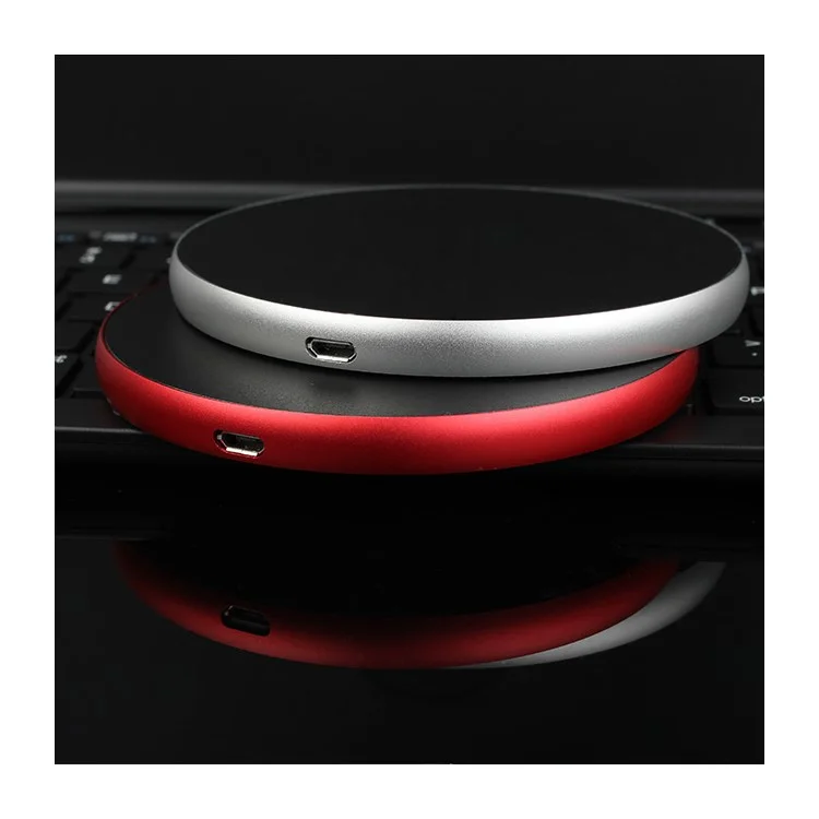 9W 2A Round Aluminum Alloy Qi Wireless Charging Pad for iPhone 8/8 Plus/Samsung S8 Etc. - Red