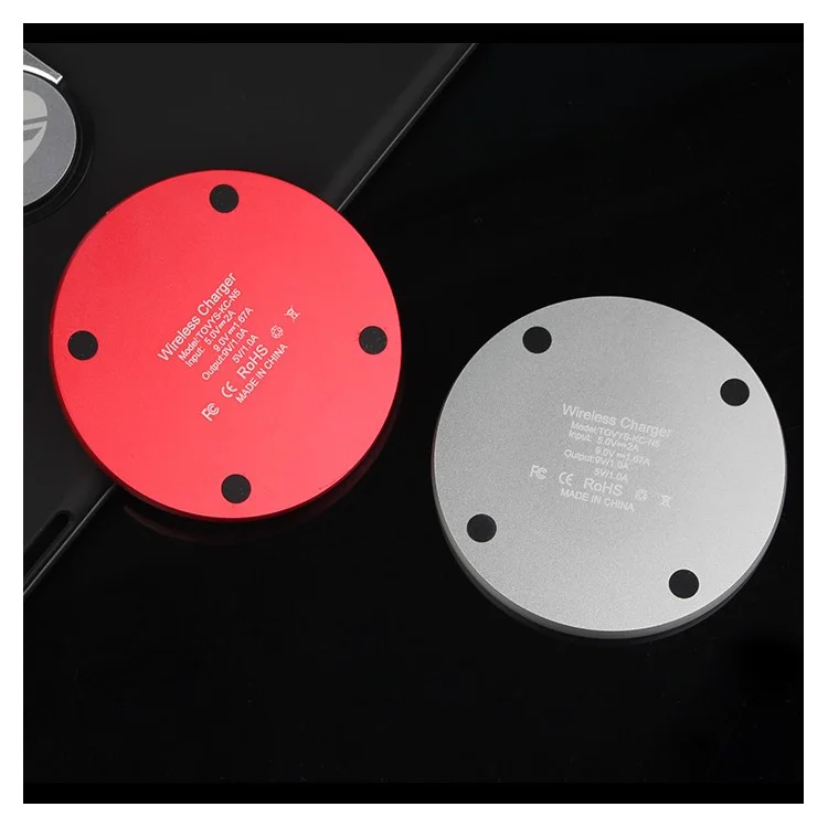 9W 2A Round Aluminum Alloy Qi Wireless Charging Pad for iPhone 8/8 Plus/Samsung S8 Etc. - Red