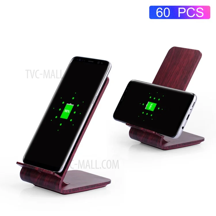 60Pcs A8 Wooden 10W Fast Charge Qi Wireless Charging Pad Stand for iPhone 8/8 Plus/Samsung Galaxy S8/S7/S6 Etc - Wine Red