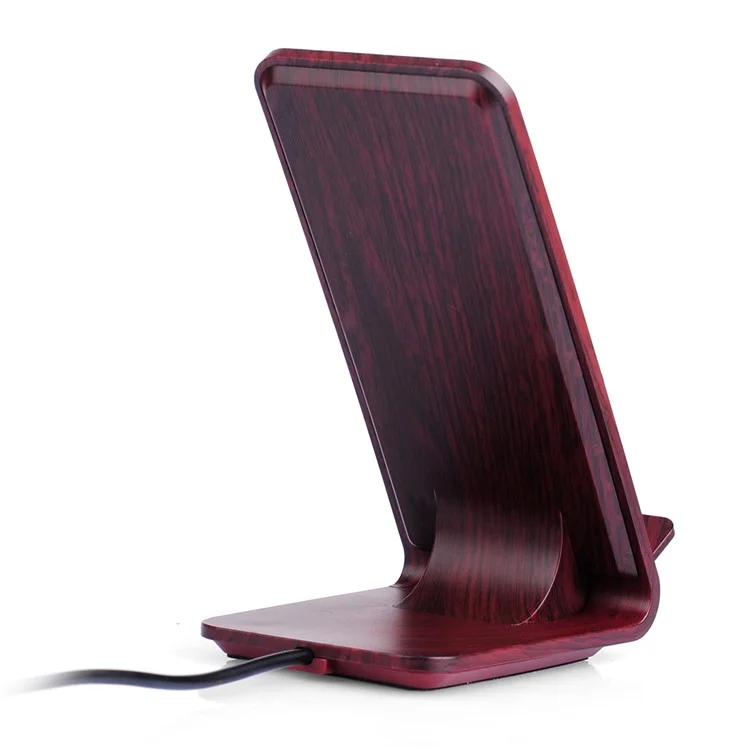 60Pcs A8 Wooden 10W Fast Charge Qi Wireless Charging Pad Stand for iPhone 8/8 Plus/Samsung Galaxy S8/S7/S6 Etc - Wine Red