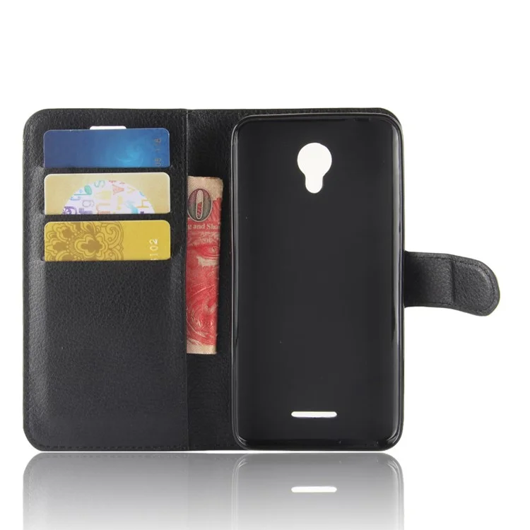 Litchi Skin Wallet Leather Stand Case for Alcatel Cameox 5044R - Black