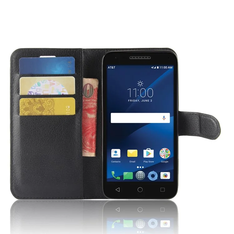 Litchi Skin Wallet Leather Stand Case for Alcatel Cameox 5044R - Black