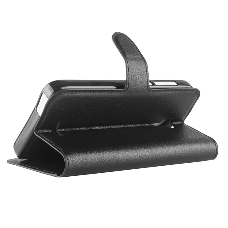 Litchi Skin Wallet Leather Stand Case for Alcatel Cameox 5044R - Black
