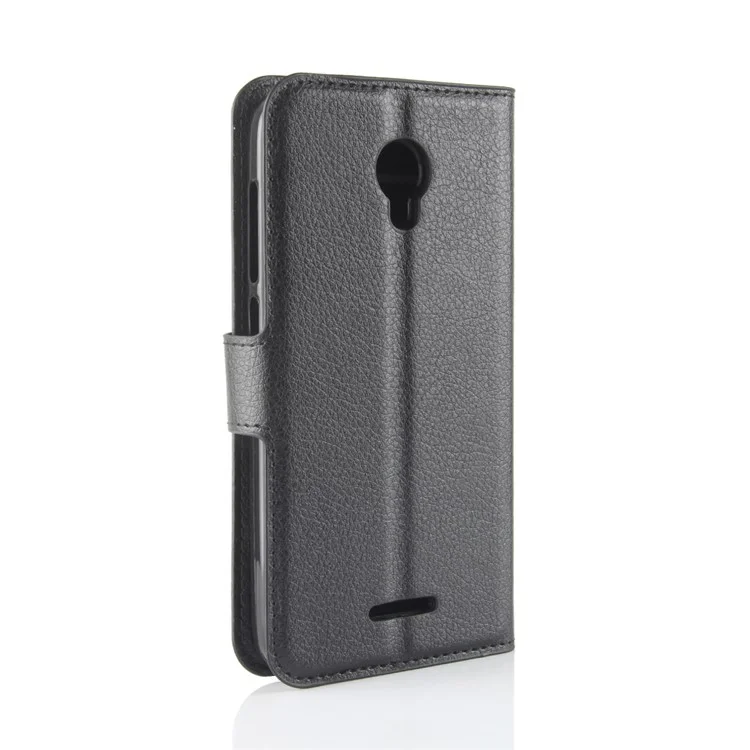 Litchi Skin Wallet Leather Stand Case for Alcatel Cameox 5044R - Black