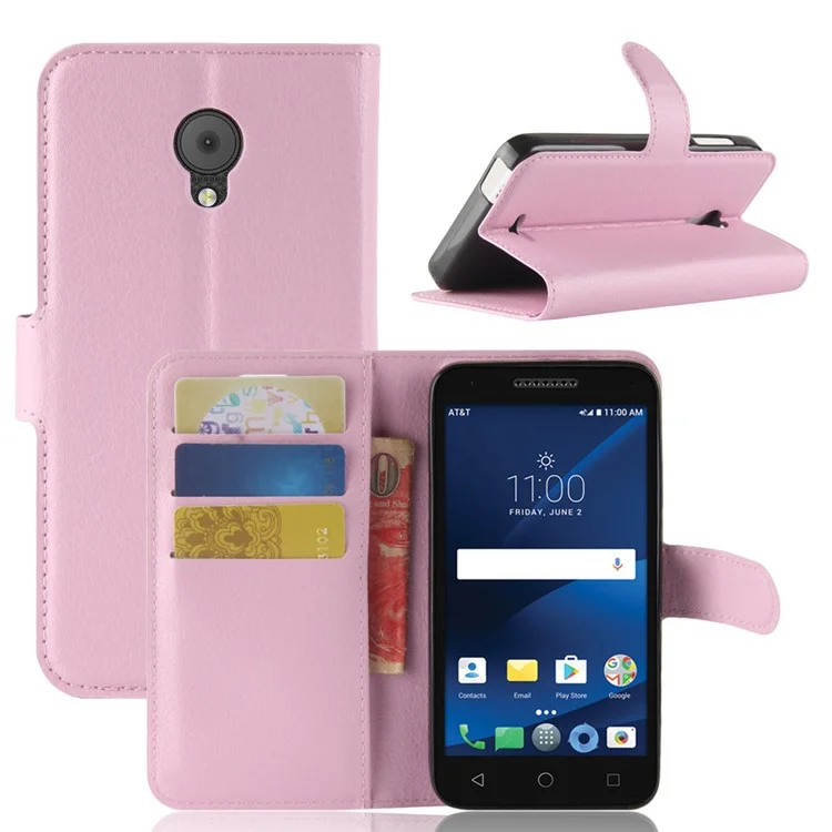 Litchi Skin Magnetic Leather Stand Cover for Alcatel Cameox 5044R - Pink