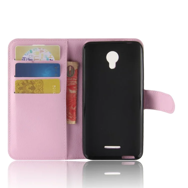Litchi Skin Magnetic Leather Stand Cover for Alcatel Cameox 5044R - Pink