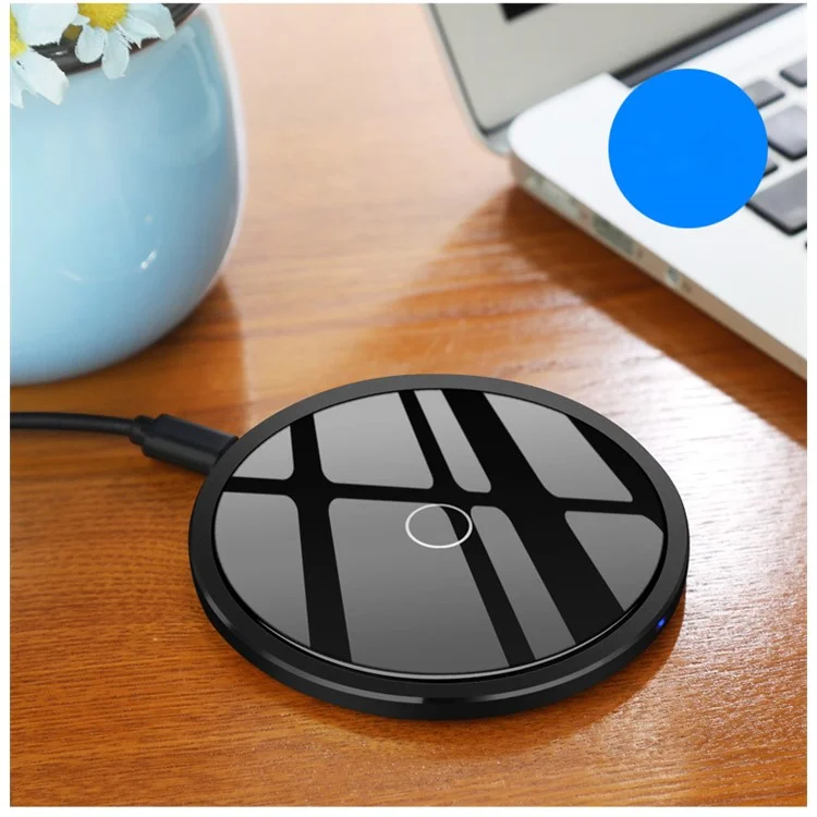 S2 Alloy Glass Round Qi Wireless Fast Charging Pad for iPhone X/8/8 Plus/Samsung Galaxy Note8/S8/S7/S6 Etc - Black