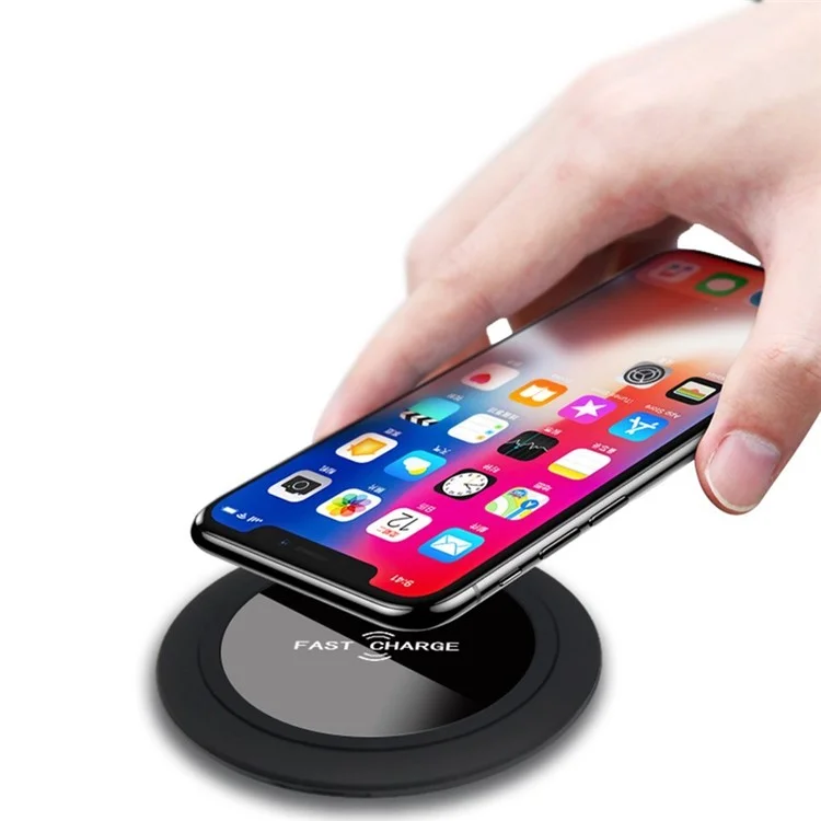 Q75 Round Qi Wireless Fast Charging Pad for iPhone X/8/8 Plus/Samsung Galaxy Note8/S8/S7/S6 Etc - Black