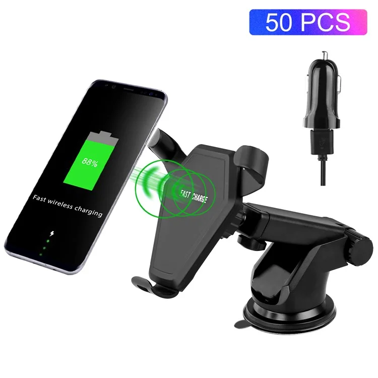 50Pcs/Set 2-in-1 10W 9V Fast Charge Qi Wireless Charging Suction Cup Stand + Car Air Vent Mount