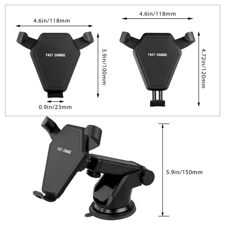 50Pcs/Set 2-in-1 10W 9V Fast Charge Qi Wireless Charging Suction Cup Stand + Car Air Vent Mount