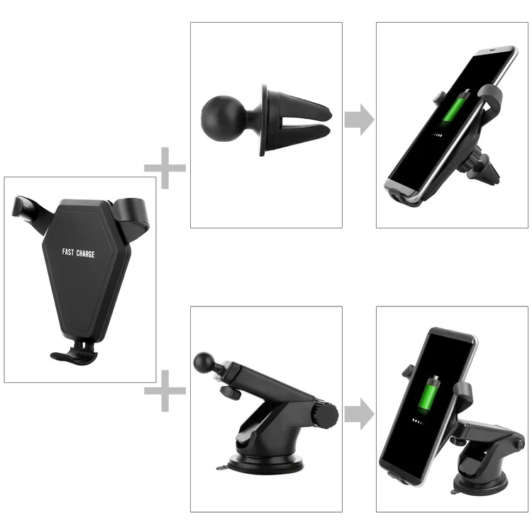 50Pcs/Set 2-in-1 10W 9V Fast Charge Qi Wireless Charging Suction Cup Stand + Car Air Vent Mount