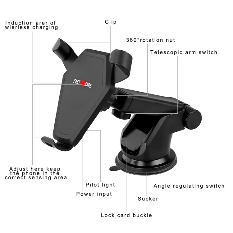 50Pcs/Set 2-in-1 10W 9V Fast Charge Qi Wireless Charging Suction Cup Stand + Car Air Vent Mount