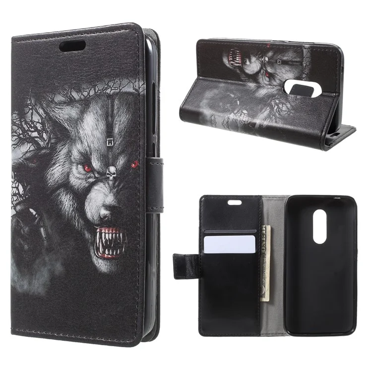 Pattern Printing Stand Leather Wallet Flip Case for Alcatel U5 Plus - Fierce Wolf