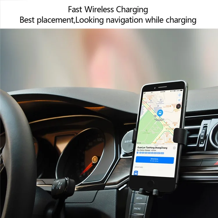 C8 Gravity Car Mount Fast Wireless Charger Qi Wireless Charging Stand for iPhone X/8/8 Plus, Clamp Width: 72-92mm