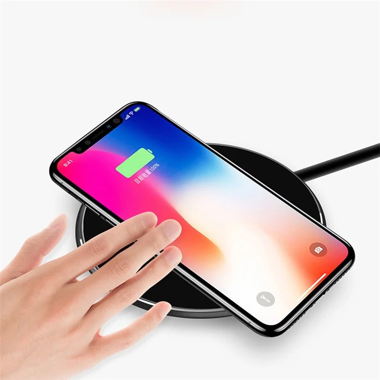 CYKE KD-4 Leather Round Shaped 10W Wireless Charging Pat for iPhone X / 8 Plus / 8 Etc. - Black