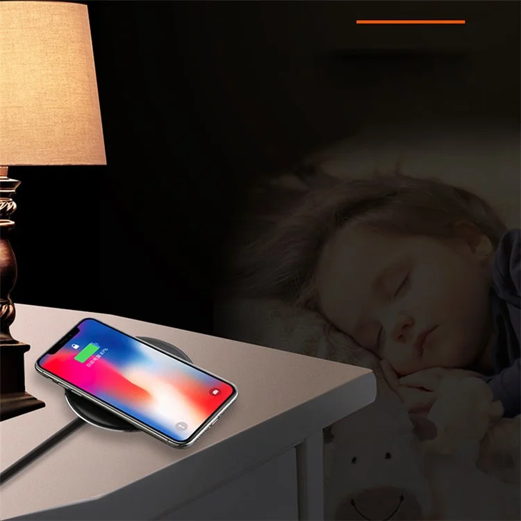 CYKE KD-4 Leather Round Shaped 10W Wireless Charging Pat for iPhone X / 8 Plus / 8 Etc. - Black